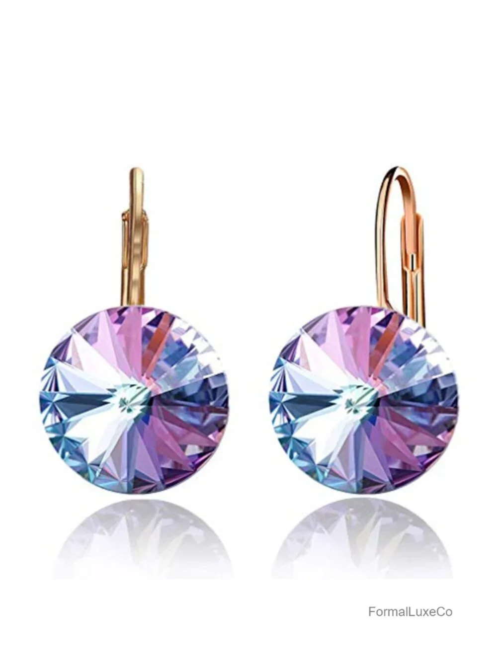 14K Gold Plated Austrian Crystal Drop Leverback Earrings for Women Dangle